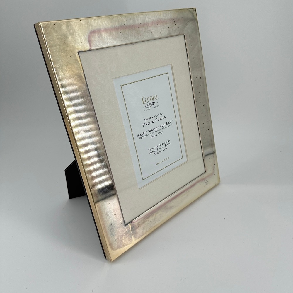 Eccolo World Traveler Silver Plated 8x10 Photo Frame Matted for 5x7 Wood Back